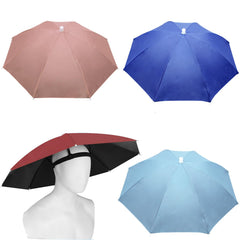 MUFEKUM 4 Pack Umbrella Hats 27" Hands-Free Head Umbrella Hats for Adult Folding Waterproof Umbrella Cap With Head Strap for Outdoor Party Fishing Sun Rain Beach